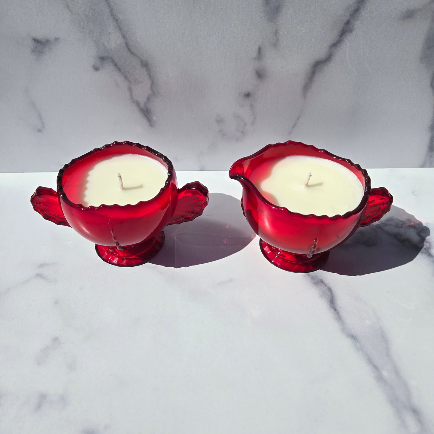 New Martinsville Radiance Ruby Creamer & Sugar 1936-1939