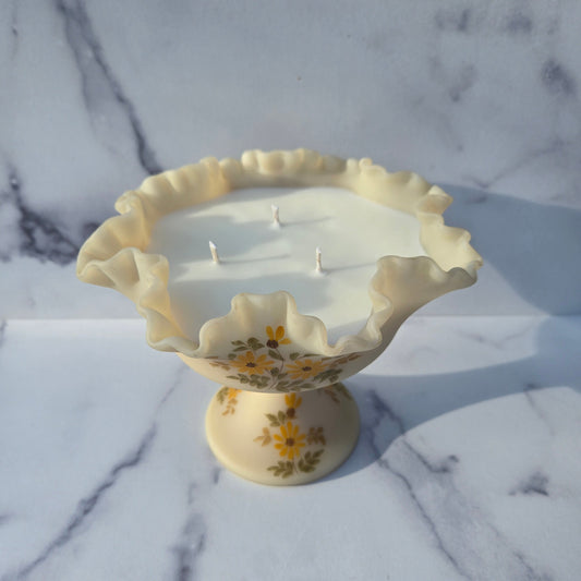 Fenton Custard Hand Painted Compote 1970s