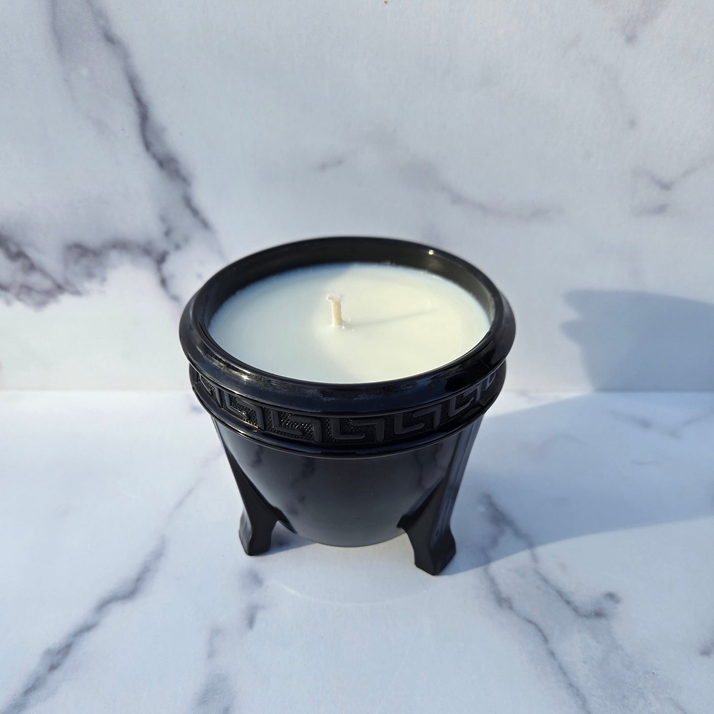 L. E. Smith Black Greek Key 3-Toed Bowl 1970s
