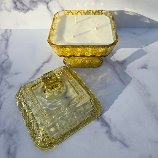 Adams & Co. Amber Block and Star Butter Dish 1885