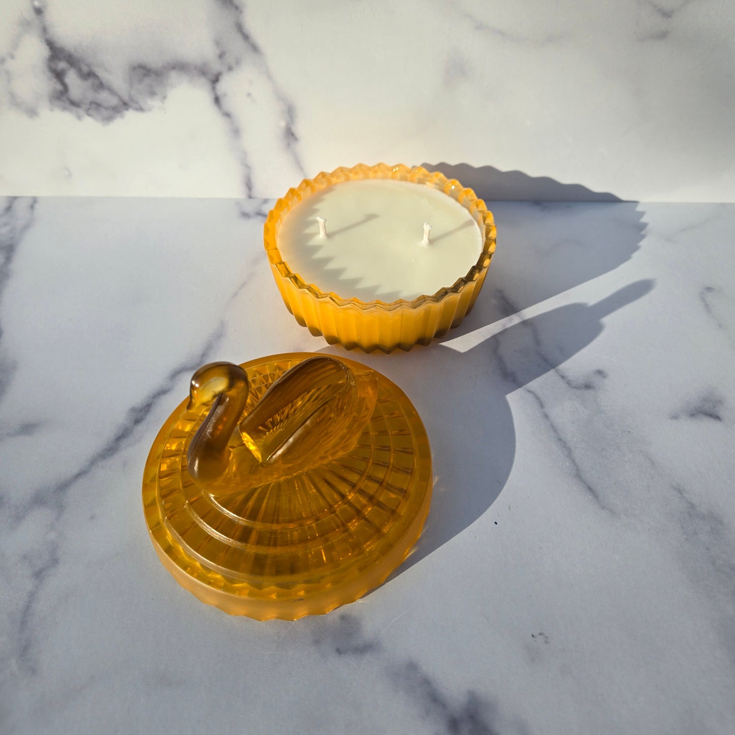 Jeannette Amber Glo Swan Powder Dish 1960s