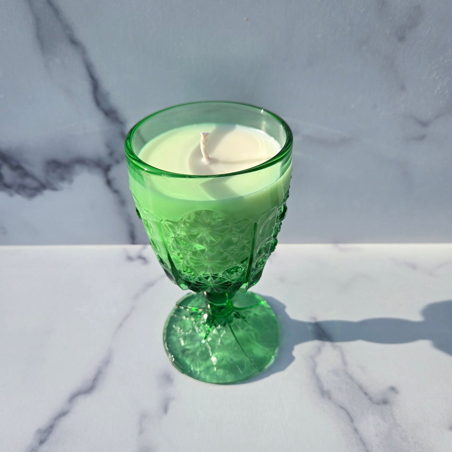 L. G. Wright Green Daisy and Button Goblet 1970s