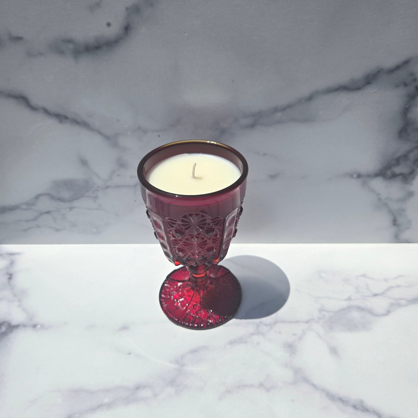 L. G. Wright Ruby Daisy and Button Goblet 1970s