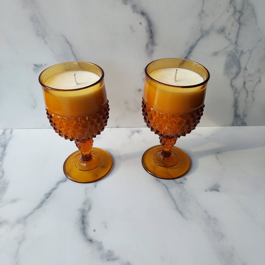Indiana Amber Diamond Point Water Goblet 1960s