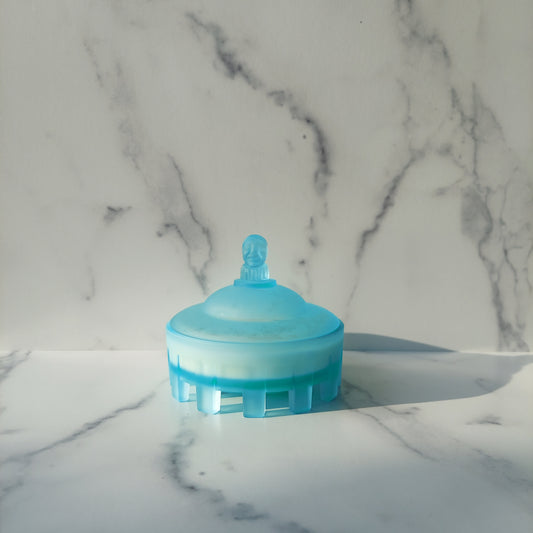 Taussant Satin Blue Jester Powder Jar 1930s