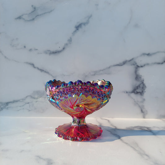 Fenton Orange Carnival Pinwheel Compote 1976