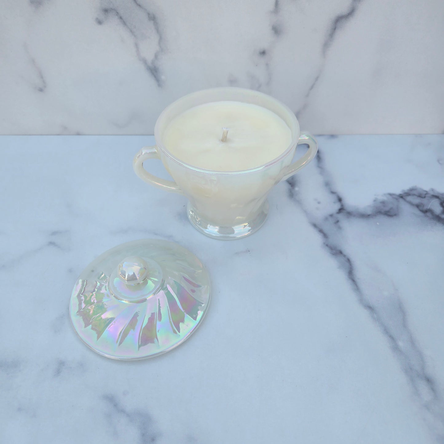 Fire King Aurora Swirl Covered Sugar 1969