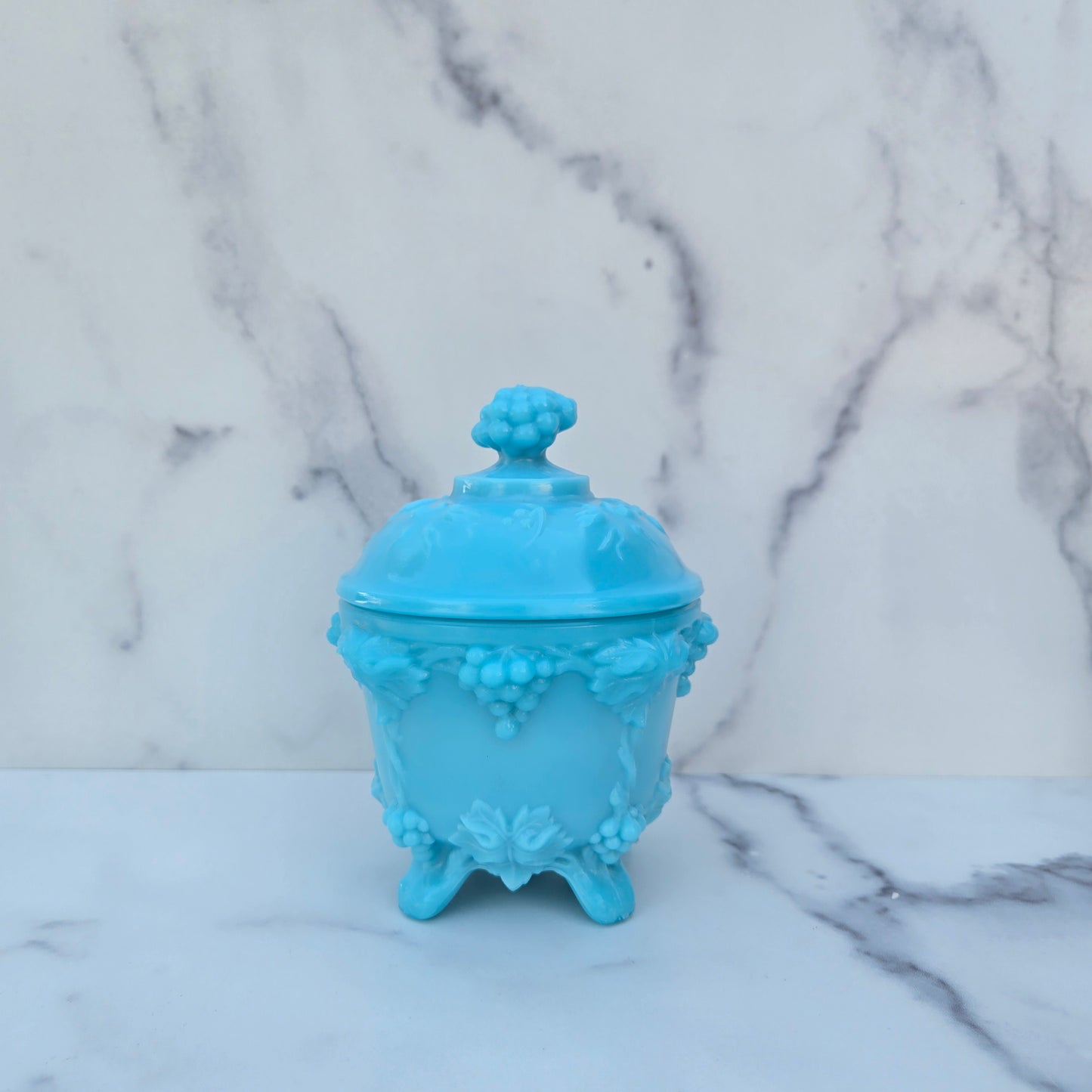 Portieux Vallerystahl Blue Opaline Grape and Vine Dish 1933