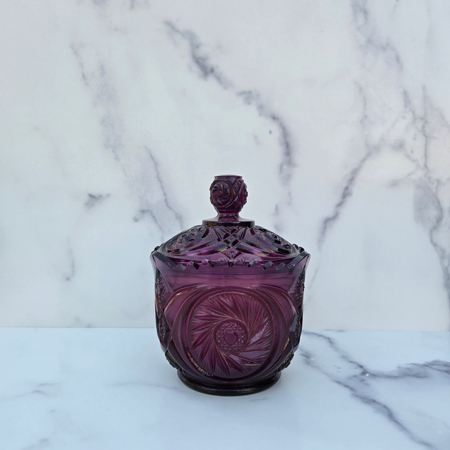 Kemple Amethyst Aztec Covered Sugar 1970s