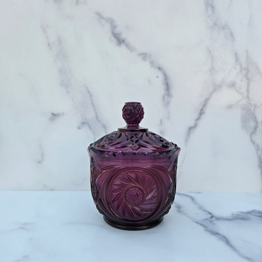 Kemple Amethyst Aztec Covered Sugar 1970s