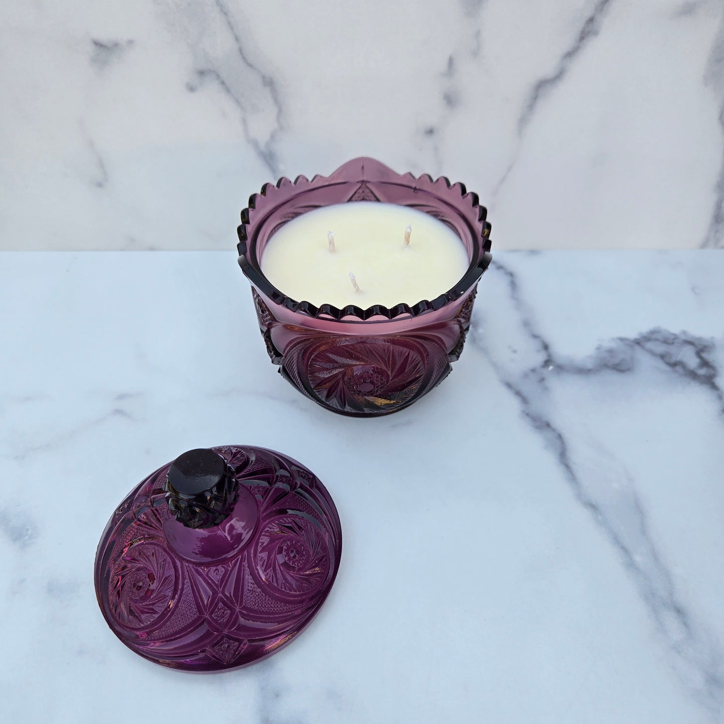 Kemple Amethyst Aztec Covered Sugar 1970s