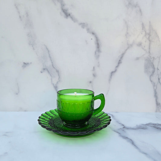 Kemple Green Lace and Dew Drop Cup and Saucer 1940s
