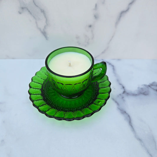 Kemple Green Lace and Dew Drop Cup and Saucer 1940s