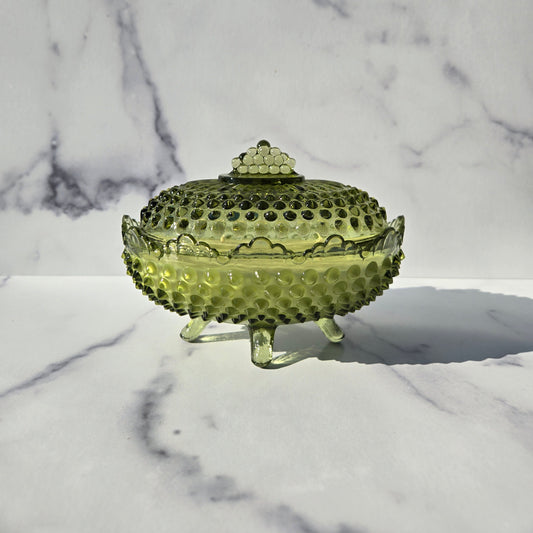 Fenton Colonial Green Oval Hobnail Dish 1963-1977