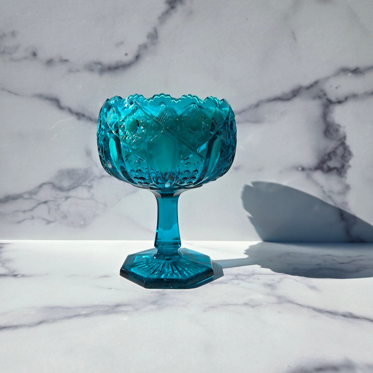 Kemple Blue Quintec Compote 1970s