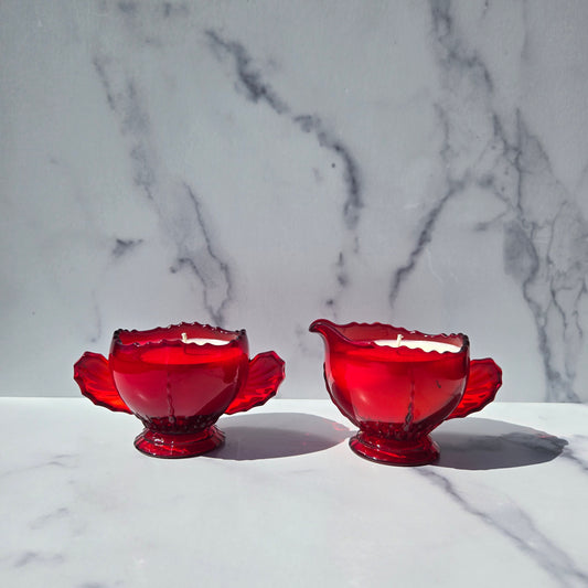 New Martinsville Radiance Ruby Creamer & Sugar 1936-1939