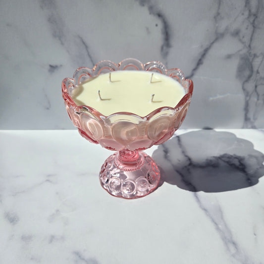 L.E. Smith Pink Moon and Star Compote 1980s