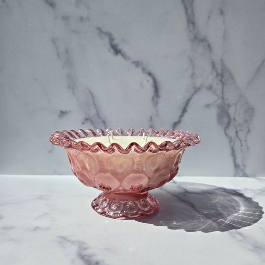 L.E. Smith Pink Ruffle Edge Bowl 1980s