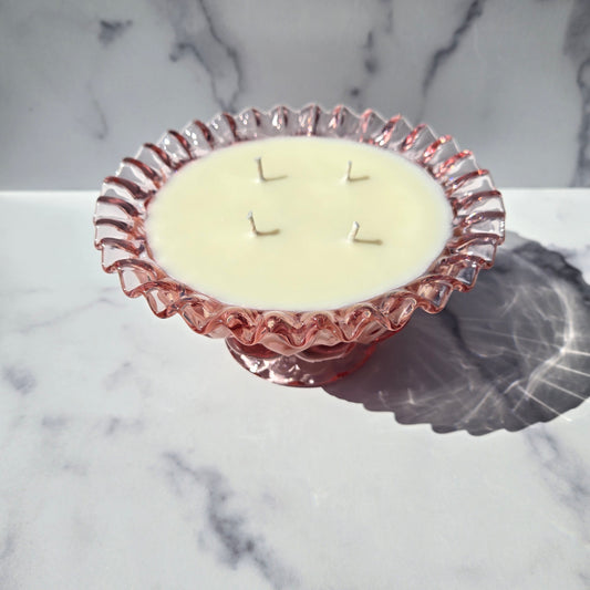 L.E. Smith Pink Ruffle Edge Bowl 1980s