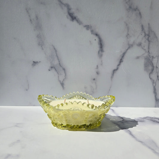 Imperial Vaseline Hobstar Nucut Nut Dish 1960s