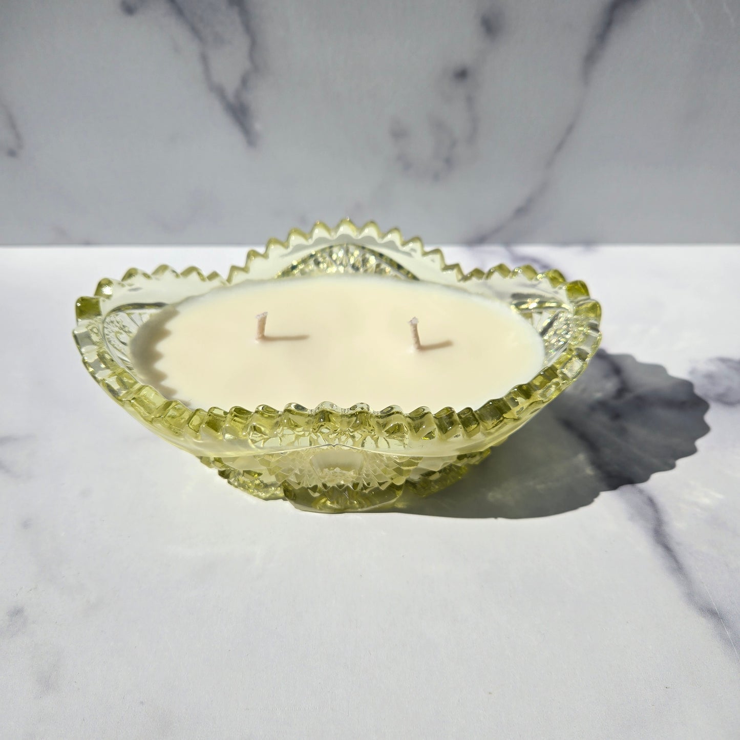 Imperial Vaseline Hobstar Nucut Nut Dish 1960s