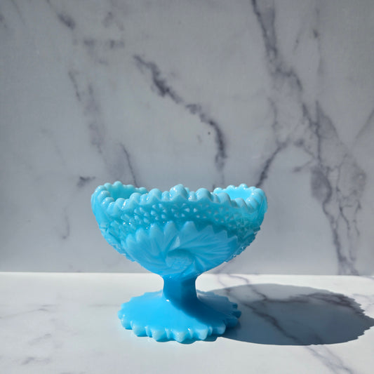 Fenton Blue Pinwheel Compote 1980s