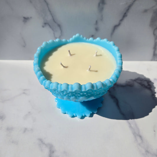 Fenton Blue Pinwheel Compote 1980s