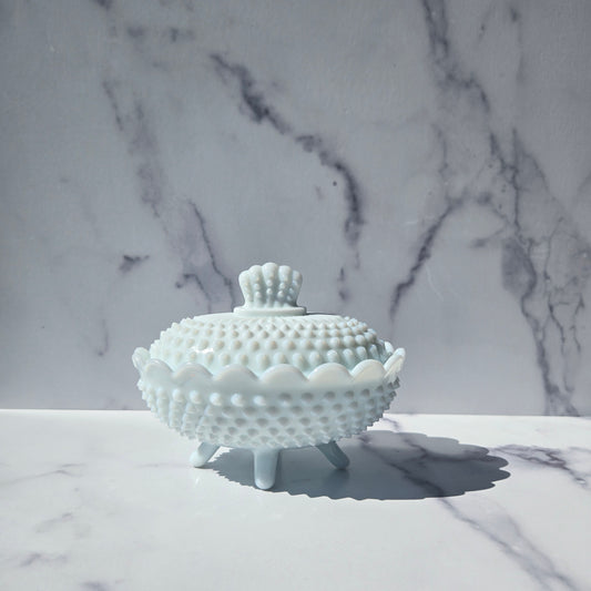 Fenton Milk Hobnail Oval Lidded Dish 1967