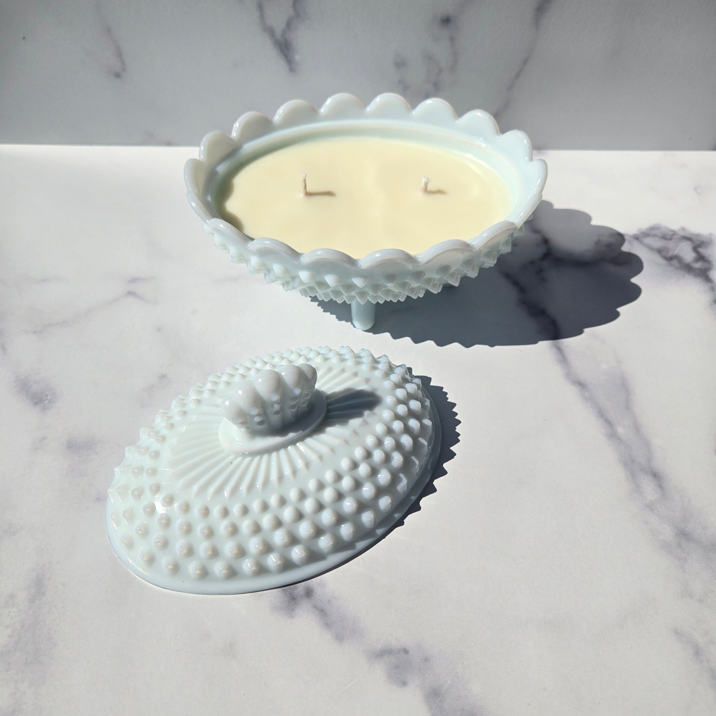 Fenton Milk Hobnail Oval Lidded Dish 1967