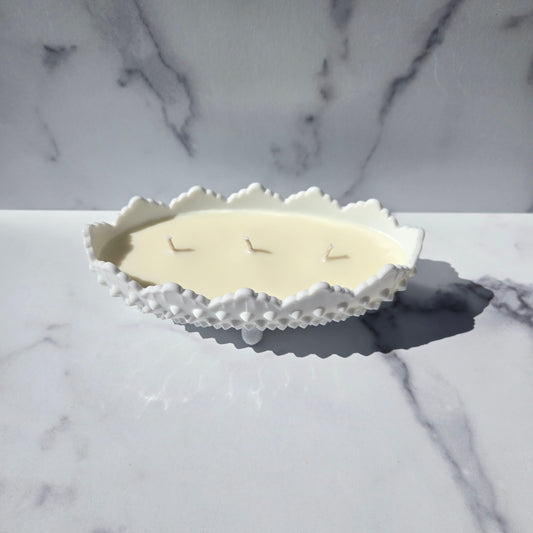 Fenton White Hobnail Oval Dish 1967