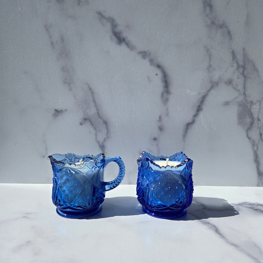 McKee Blue Sunbeam Creamer & Sugar 1898