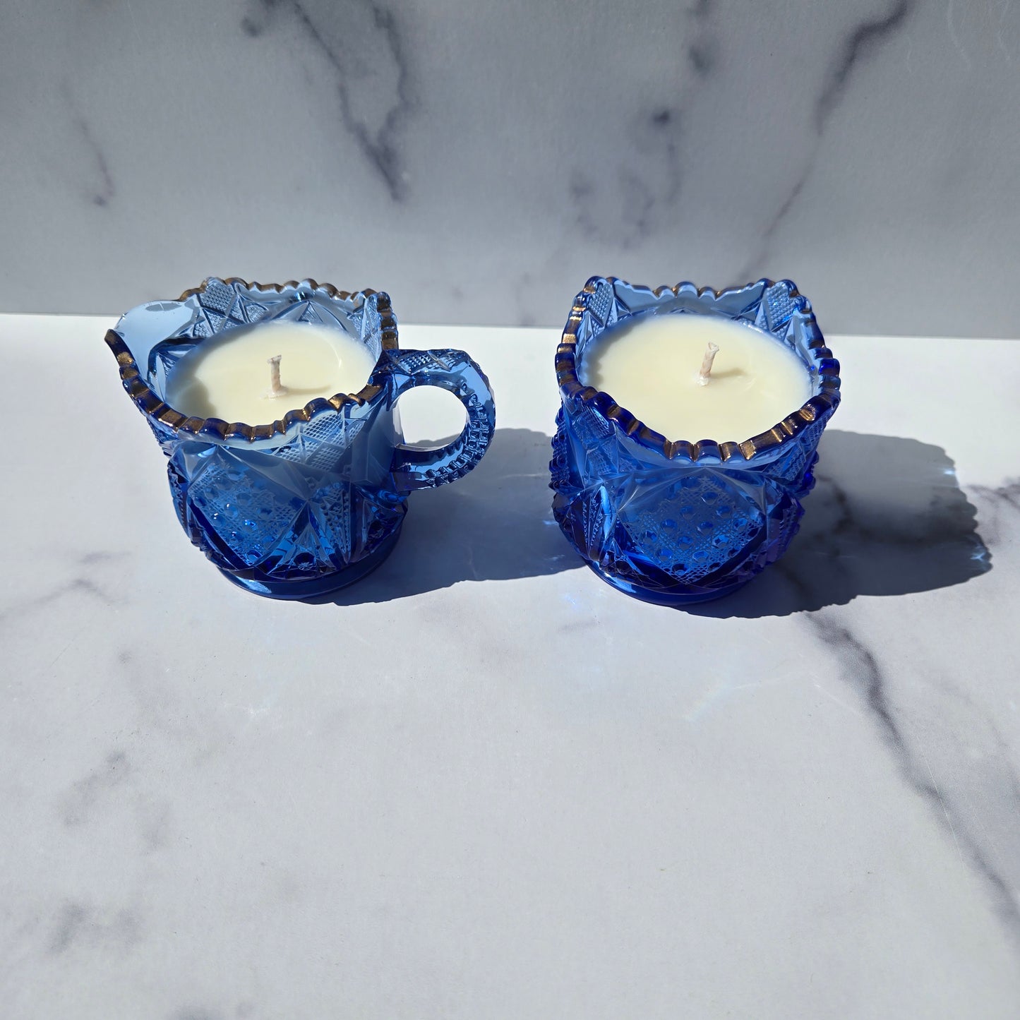 McKee Blue Sunbeam Creamer & Sugar 1898