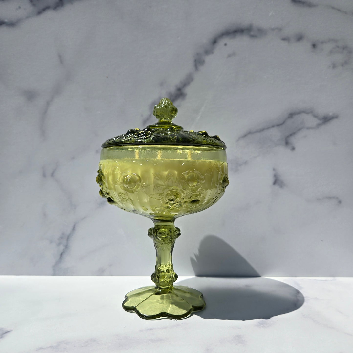 Fenton Green Rose Compote with Lid 1967-1976