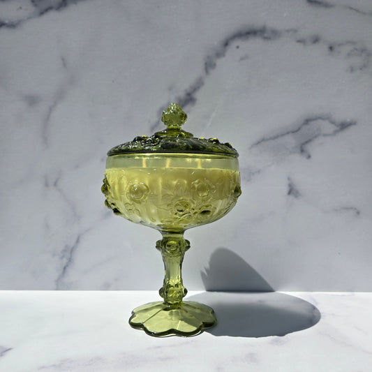 Fenton Green Rose Compote with Lid 1967-1976