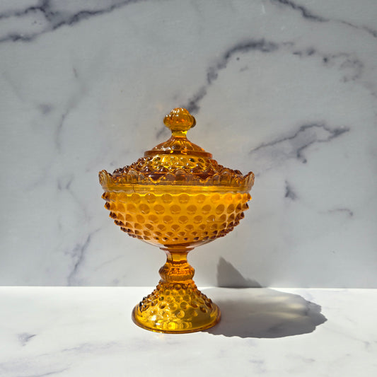 Fenton Amber Hobnail Lidded Compote 1950s