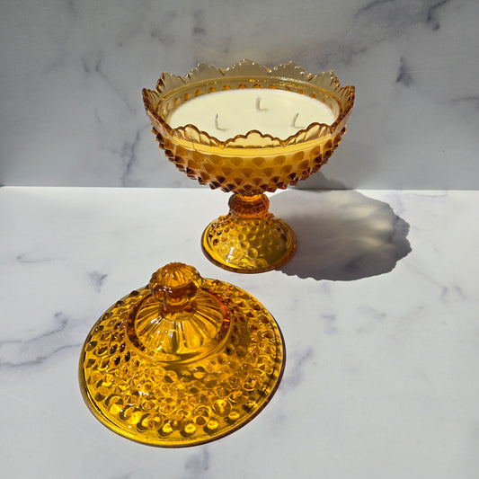 Fenton Amber Hobnail Lidded Compote 1950s