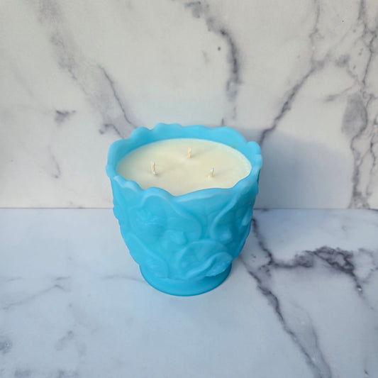 Fenton Satin Blue Waterlily Jardiniere 1971-1983