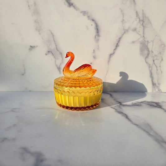Jeannette Amberina Swan Lipstick and Powder Jar 1960s