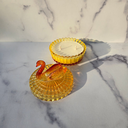 Jeannette Amberina Swan Lipstick and Powder Jar 1960s