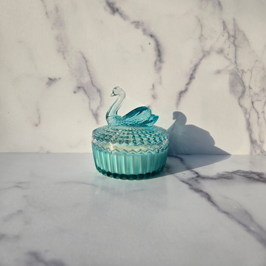 Jeannette Aquamarine Swan Lipstick and Powder Jar 1960s