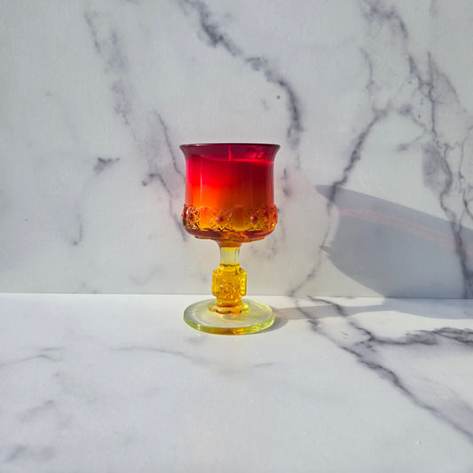 LG Wright Amberina Daisy and Cube Goblet 1960s