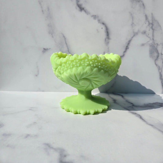 Fenton Green Custard Pinwheel Compote 1970s