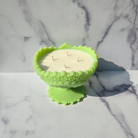 Fenton Green Custard Pinwheel Compote 1970s