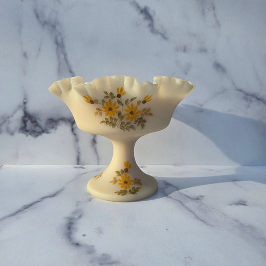 Fenton Custard Hand Painted Compote 1970s