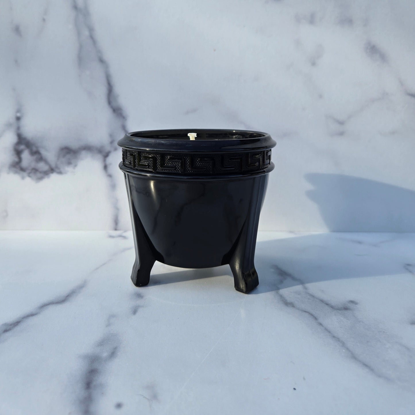 L. E. Smith Black Greek Key 3-Toed Bowl 1970s