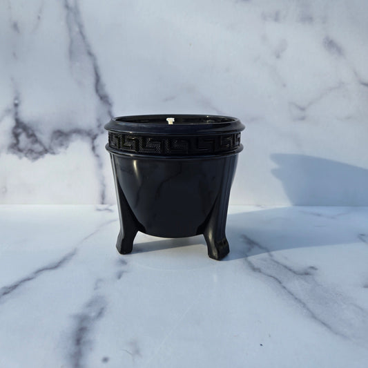 L. E. Smith Black Greek Key 3-Toed Bowl 1970s