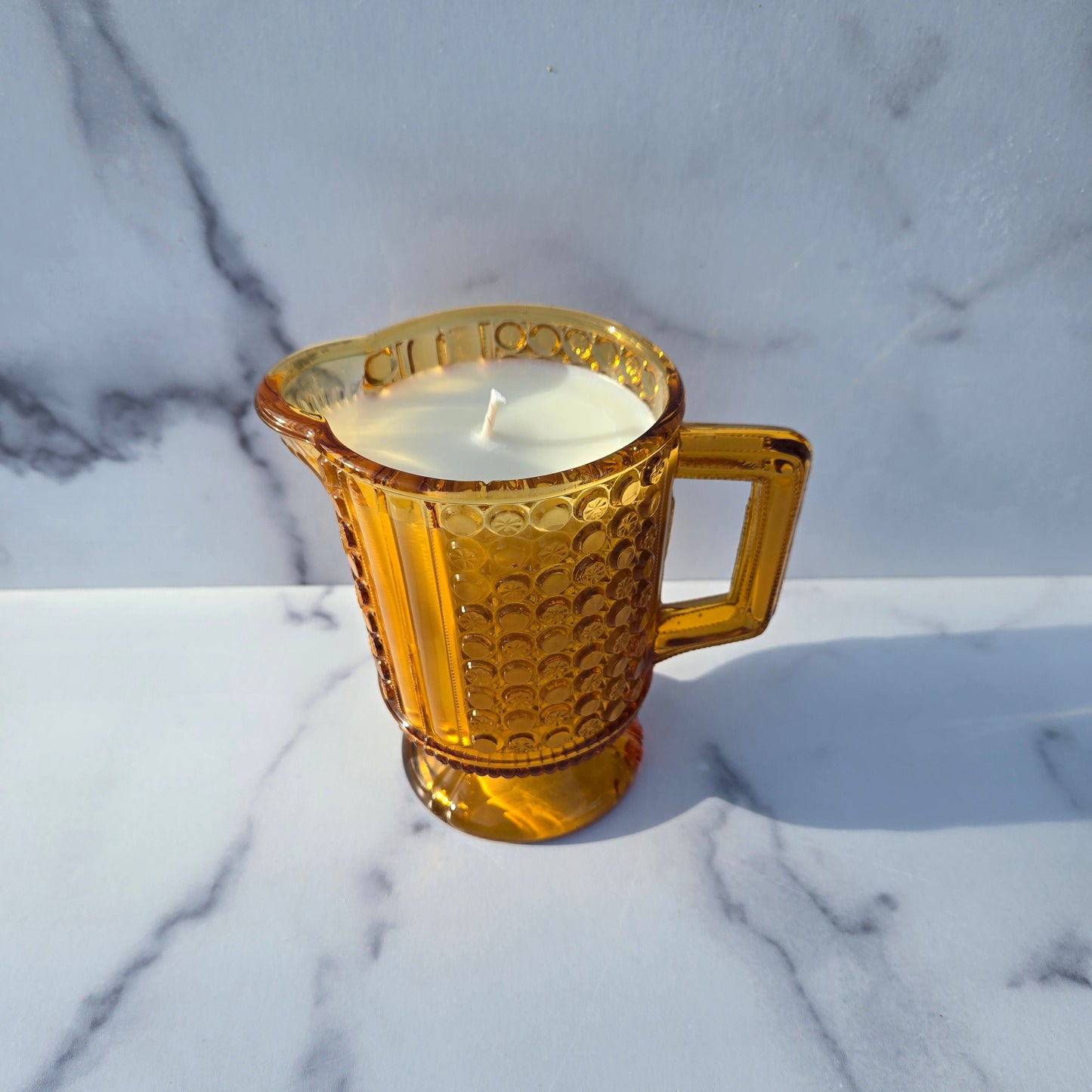 Richards and Hartley Amber Three Panel Creamer 1885