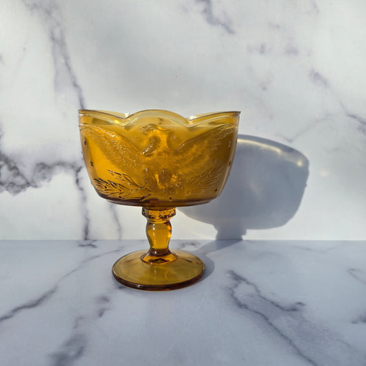 L. E. Smith Amber Bicentennial Eagle Compote 1970s