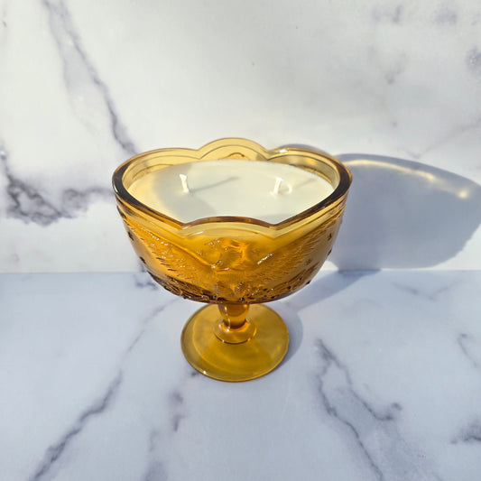 L. E. Smith Amber Bicentennial Eagle Compote 1970s