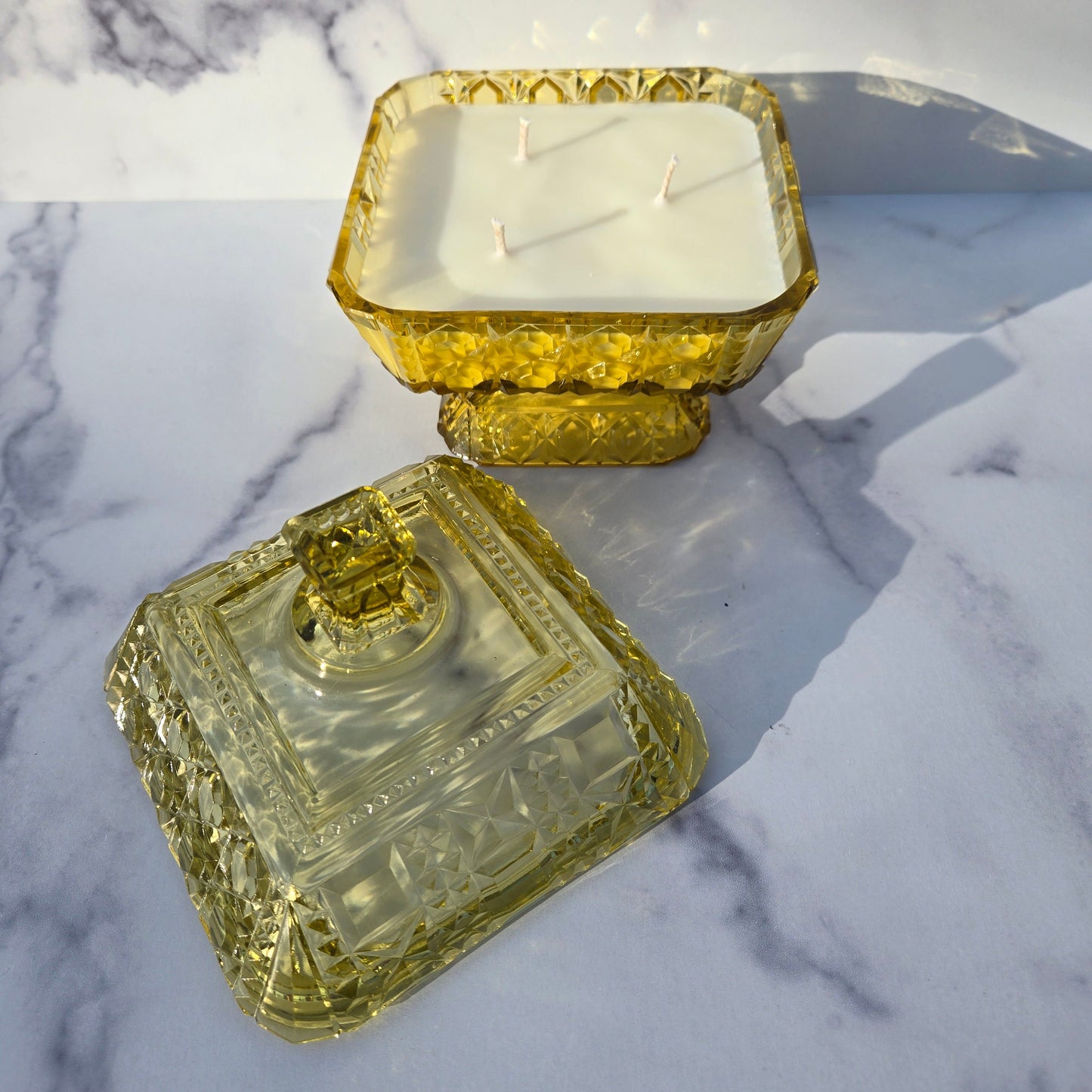 Adams & Co. Amber Block and Star Butter Dish 1885